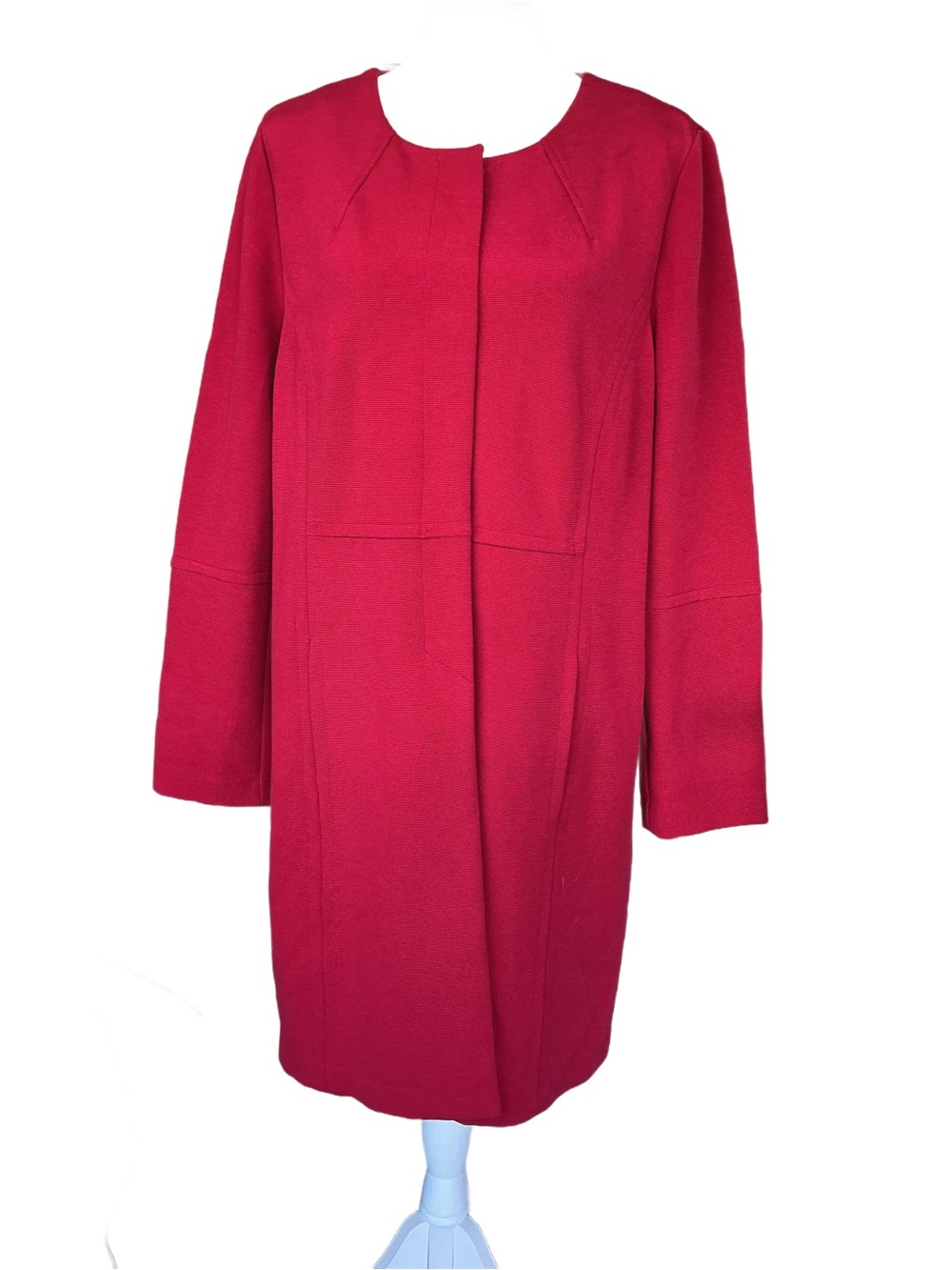 Chico's Long Sleeve Red Long Drama Ottoman Duster Coat Snaps Sz 2